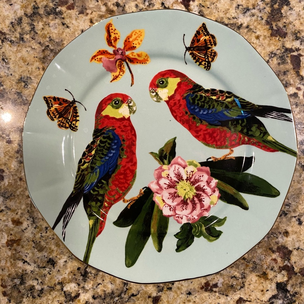 FOUR Nathalie Lete for Anthropologie 8” blue parrot dessert plates - Picture 3 of 4